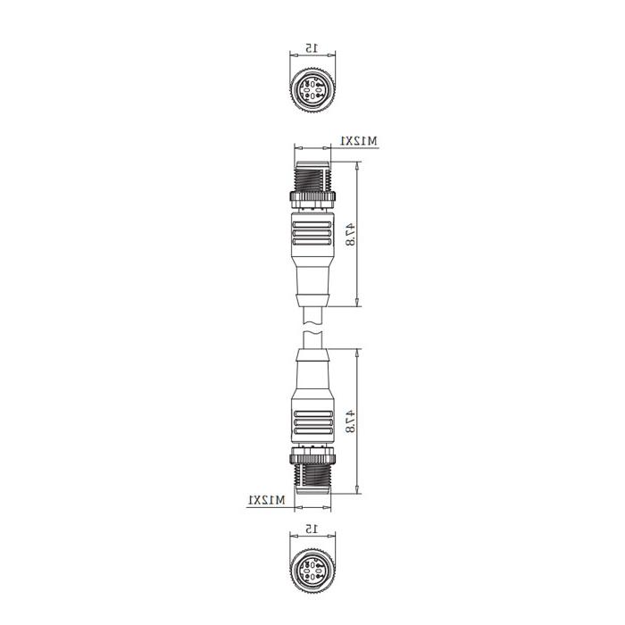 M12 4Pin公/公，d编码，双端预铸PVC非挠性le cable、With shielding 、Green sheath、0C4121-XXX