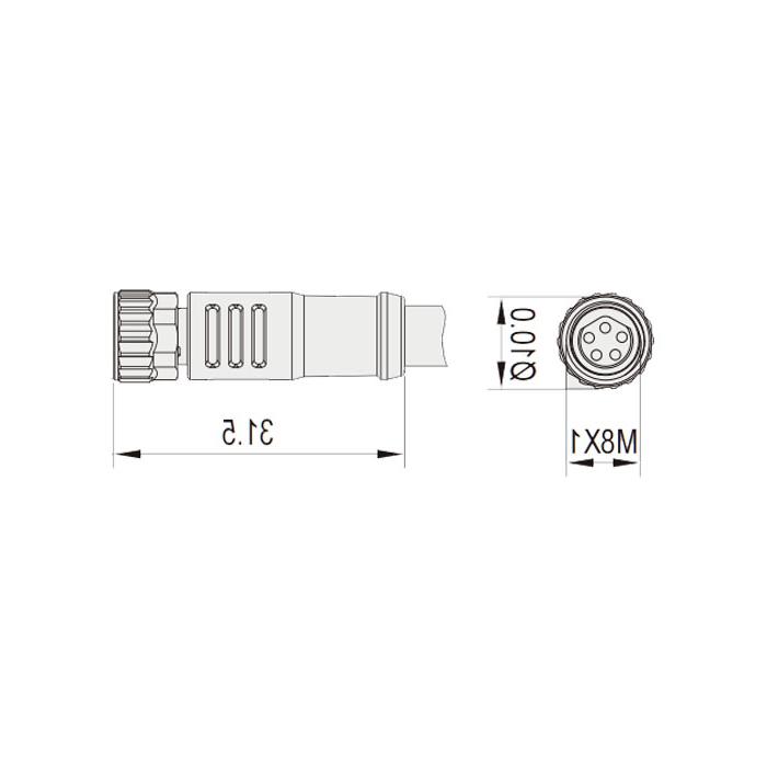 M8 5Pin, straight female, single-end precast PUR flexible cable, shielded, black sheathed, 63S705-XXX